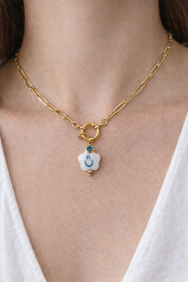 "Good Mood Necklace" Smiley Halskette – Edelstahl – personalisierbarer Kristallanhänger | 1105