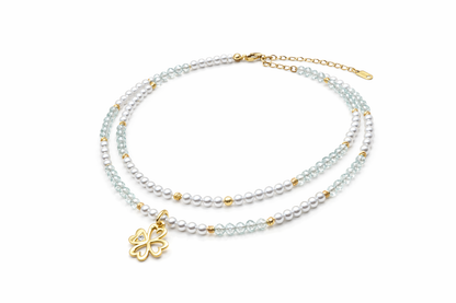 Perlenkette mit Pandora Kleeblatt | 925er Silber & Zirkonia – Special Edition | 1084