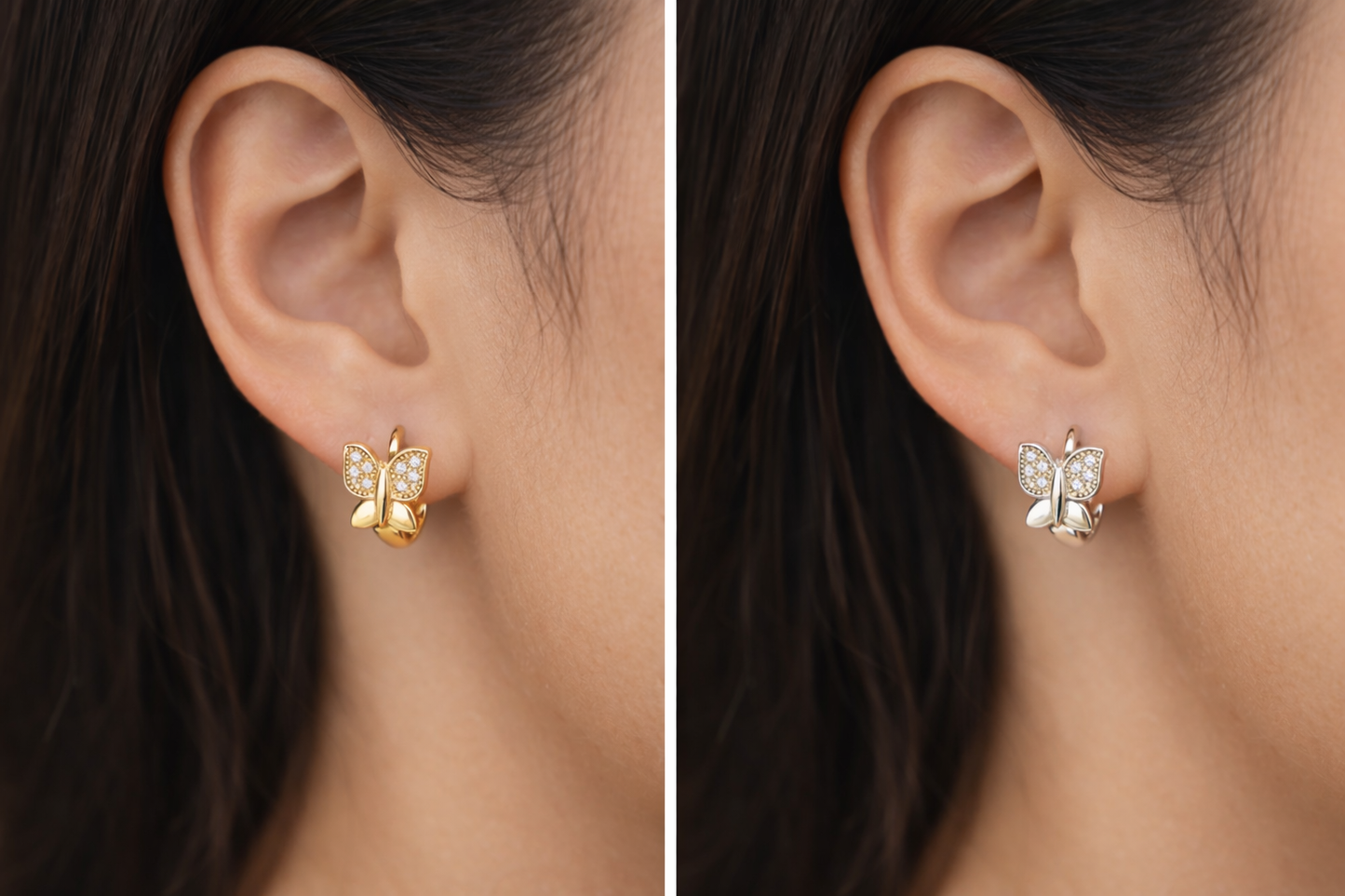 Schmetterlings-Creolen – zart & funkelnd in Silber oder Gold | 1115