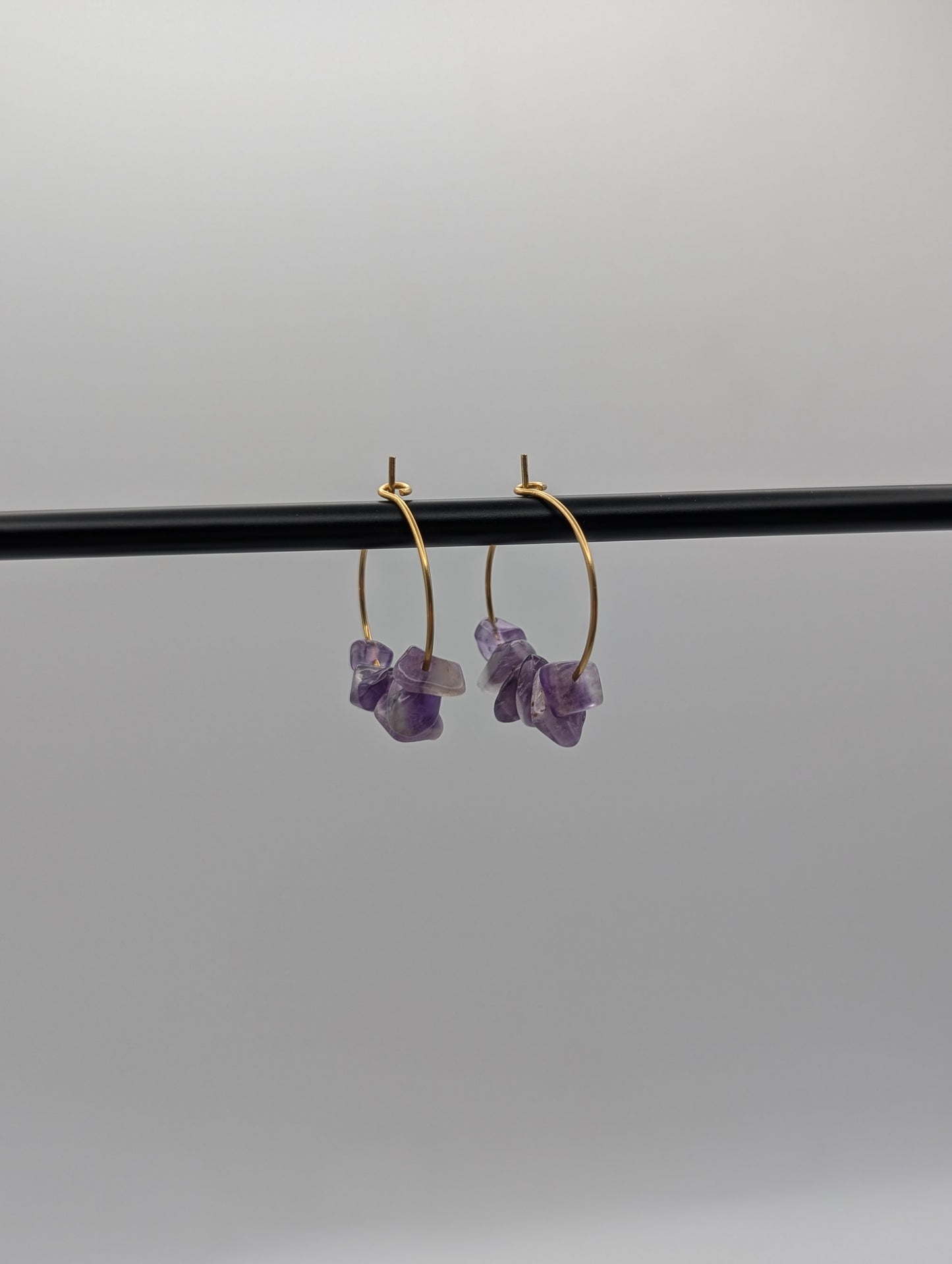 Amethyst Creolen aus Edelstahl | Zarte Edelstein-Ohrringe in Gold oder Silber | 1073