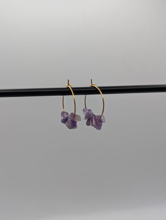 Amethyst Creolen aus Edelstahl | Zarte Edelstein-Ohrringe in Gold oder Silber | 1073
