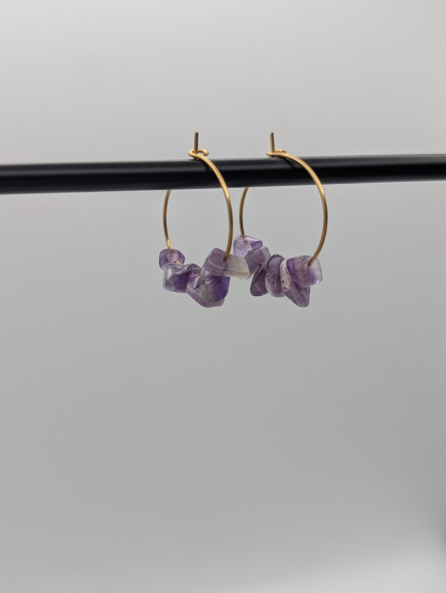 Amethyst Creolen aus Edelstahl | Zarte Edelstein-Ohrringe in Gold oder Silber | 1073