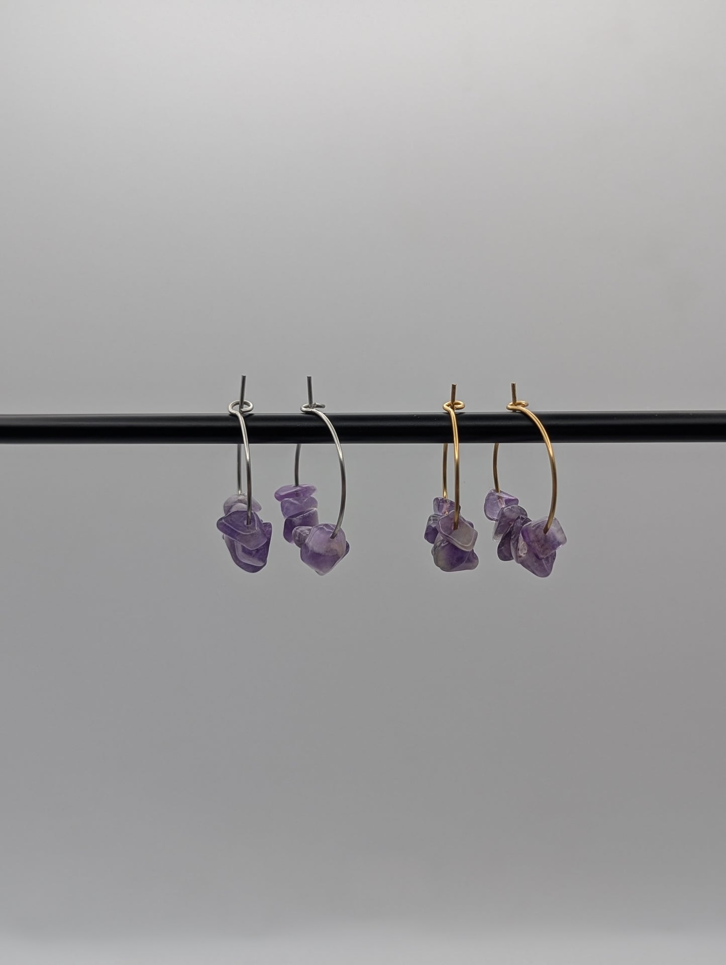 Amethyst Creolen aus Edelstahl | Zarte Edelstein-Ohrringe in Gold oder Silber | 1073