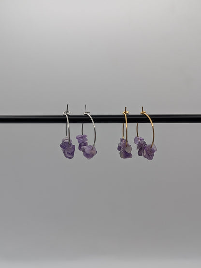 Amethyst Creolen aus Edelstahl | Zarte Edelstein-Ohrringe in Gold oder Silber | 1073