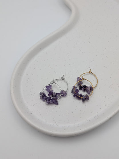 Amethyst Creolen aus Edelstahl | Zarte Edelstein-Ohrringe in Gold oder Silber | 1073