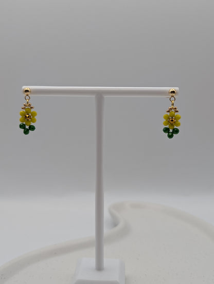 Sonnenblumen-Ohrringe | Zarte Perlenohrringe in Gelb & Grün | 1072