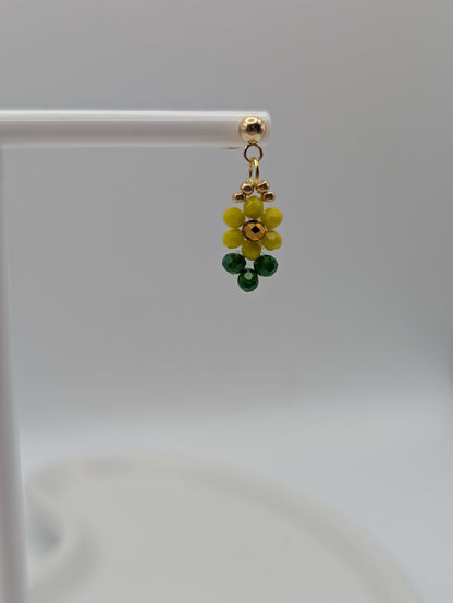 Sonnenblumen-Ohrringe | Zarte Perlenohrringe in Gelb & Grün | 1072