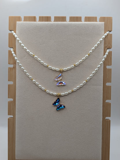 Perlenkette mit Schmetterlingsanhänger | Edelstahl | 2 Farben | 1075