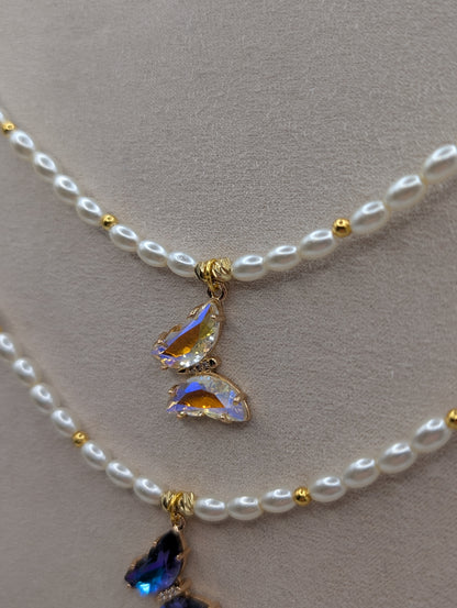Perlenkette mit Schmetterlingsanhänger | Edelstahl | 2 Farben | 1075