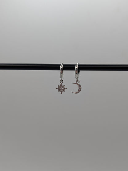 Sun & Moon Huggies - Stern & Mond Ohrringe | 925 Sterling Silber | 1065