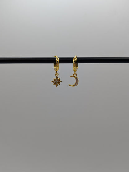 Sun & Moon Huggies - Stern & Mond Ohrringe | 925 Sterling Silber | 1065
