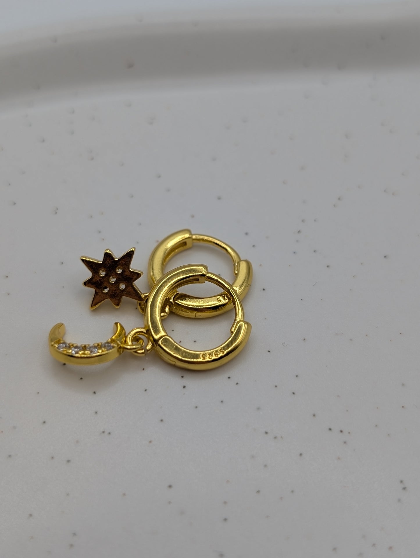 Sun & Moon Huggies - Stern & Mond Ohrringe | 925 Sterling Silber | 1065