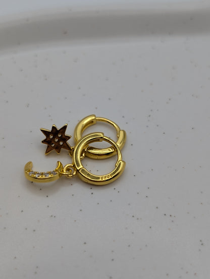 Sun & Moon Huggies - Stern & Mond Ohrringe | 925 Sterling Silber | 1065