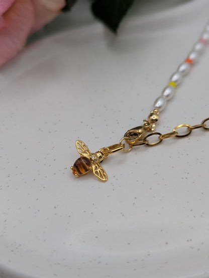 Perlenkette mit Bienen-Anhänger – 925er Silber & Miyuki-Perlen | 1082