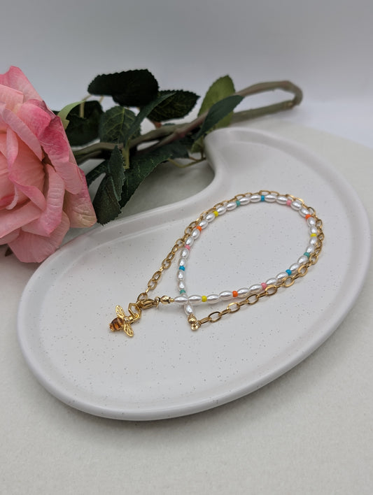 Perlenkette mit Bienen-Anhänger – 925er Silber & Miyuki-Perlen | 1082