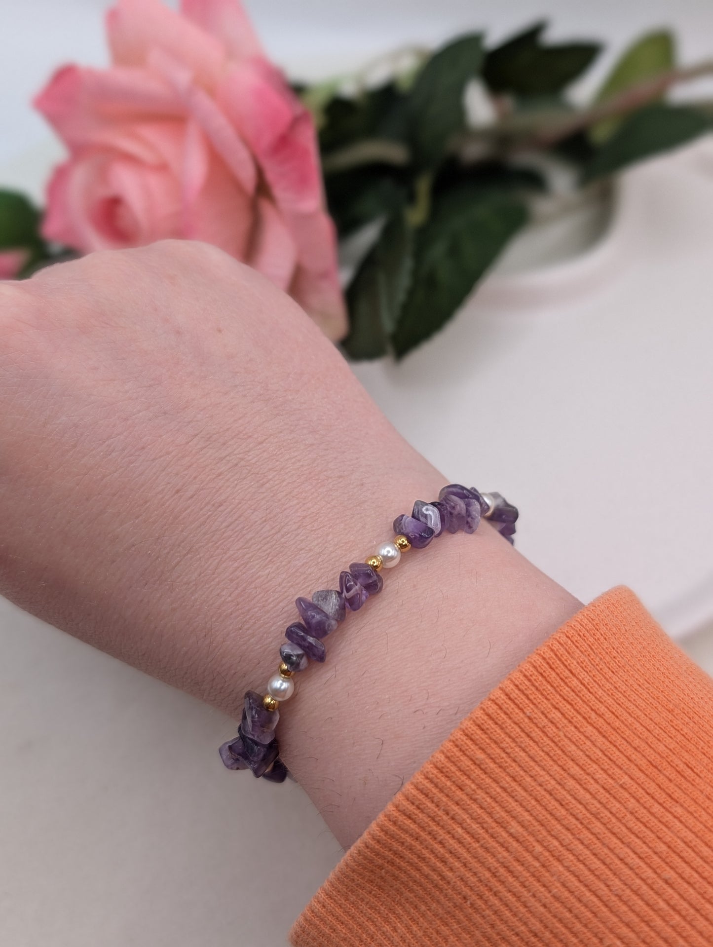 Edelstein Armband „Pearl & Gemstone“ - Amethyst oder Goldfluss | 1057