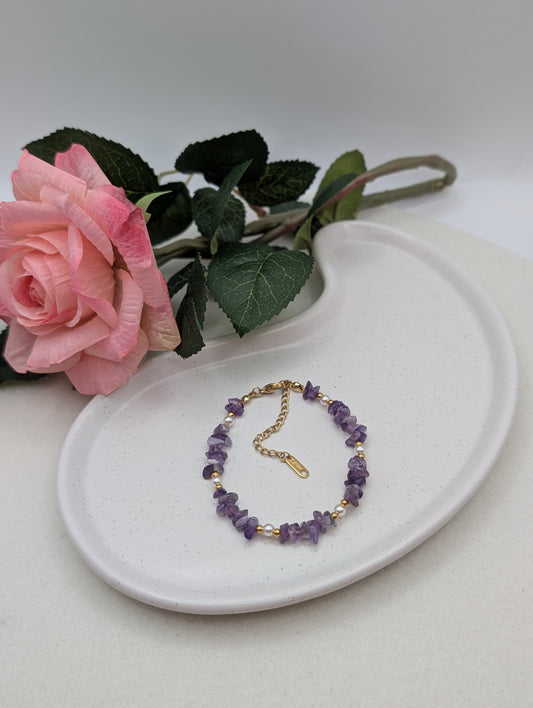 Edelstein Armband „Pearl & Gemstone“ - Amethyst oder Goldfluss | 1057