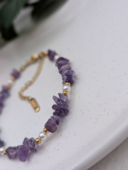 Edelstein Armband „Pearl & Gemstone“ - Amethyst oder Goldfluss | 1057