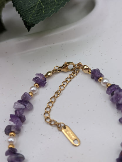 Edelstein Armband „Pearl & Gemstone“ - Amethyst oder Goldfluss | 1057