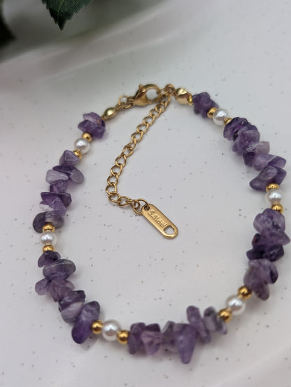 Edelstein Armband „Pearl & Gemstone“ - Amethyst oder Goldfluss | 1057