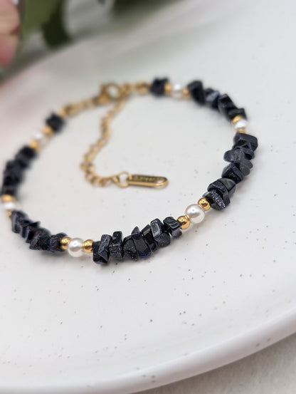 Edelstein Armband „Pearl & Gemstone“ - Amethyst oder Goldfluss | 1057