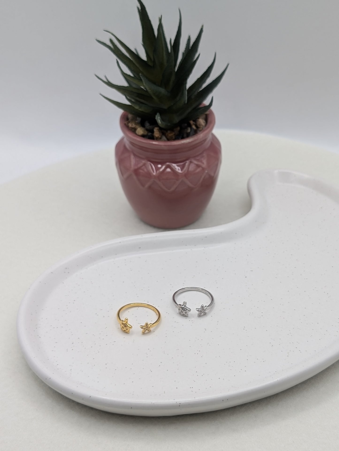Verstellbarer Ring mit Schildkröte & Seestern – Edelstahl | Silber oder Gold | 1170