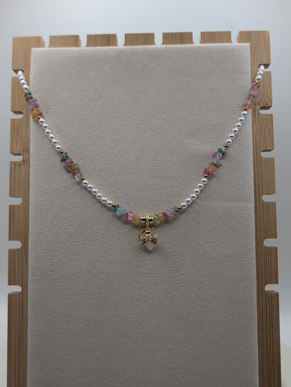 Perlenkette mit Glühwürmchen-Anhänger – 925er Silber & bunte Glassteine | 1081