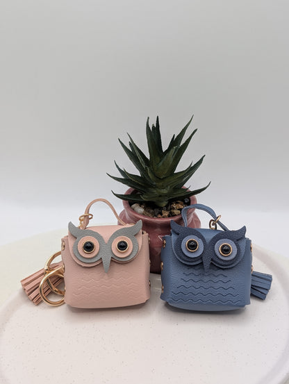 Eulen Schlüsselanhänger mit Mini-Täschchen – Kunstleder & Golddetails | 1016