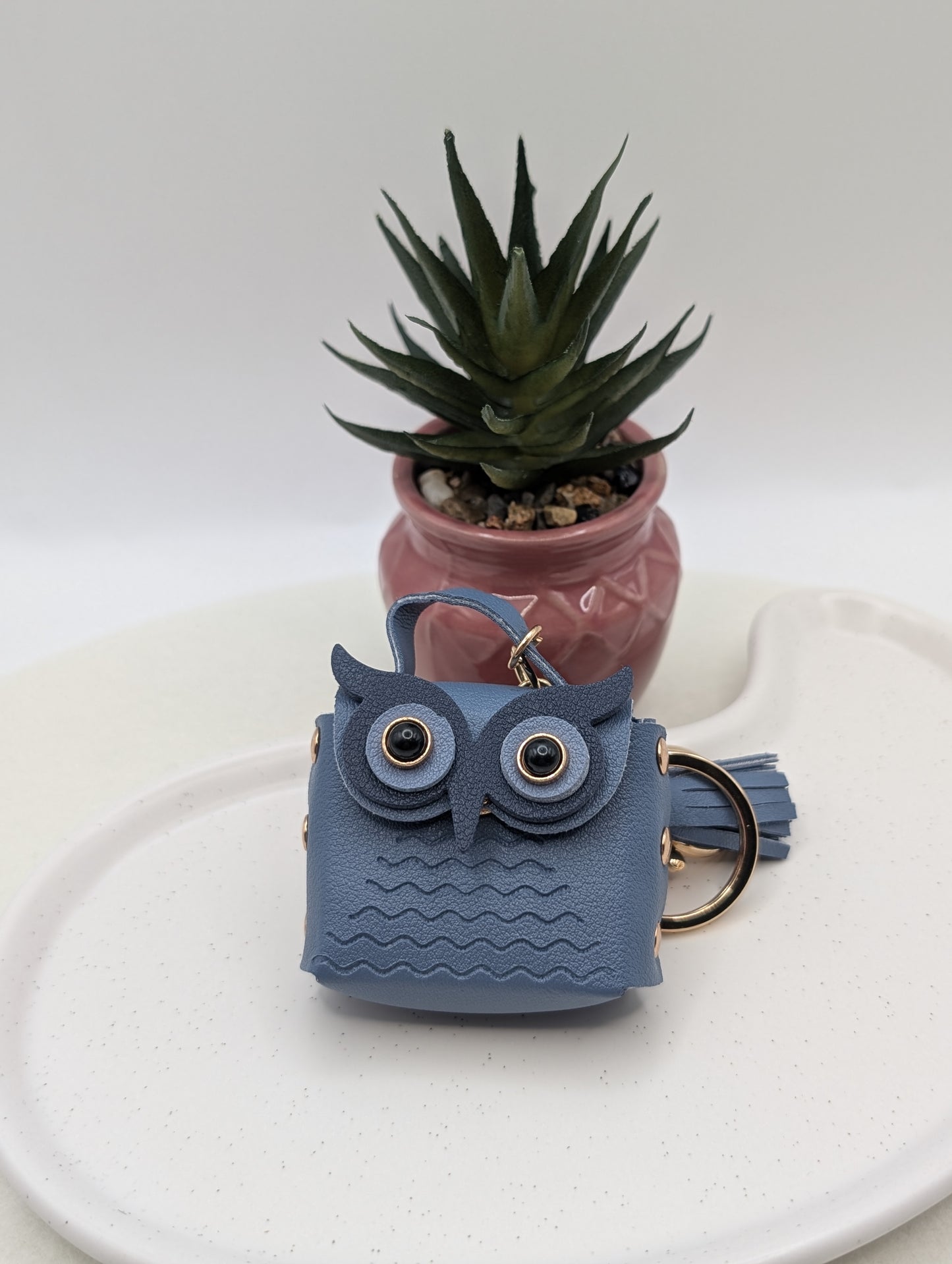 Eulen Schlüsselanhänger mit Mini-Täschchen – Kunstleder & Golddetails | 1016