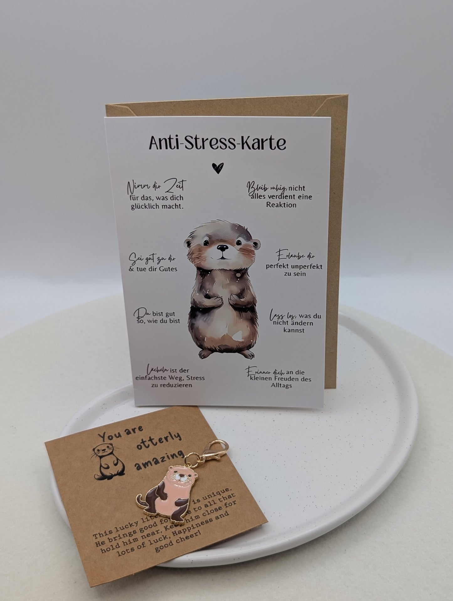 Otter Anti-Stress Geschenkset – Edelstahlring - Karte mit Umschlag | Pocket Hug | 1043