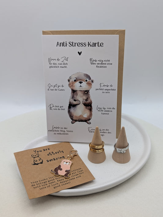Otter Anti-Stress Geschenkset – Edelstahlring - Karte mit Umschlag | Pocket Hug | 1043