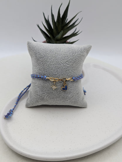 Handgefertigtes Makramee Armband mit Herz & Sternanhänger | Baumwollband | Edelstahl | 18K vergoldet | 1011