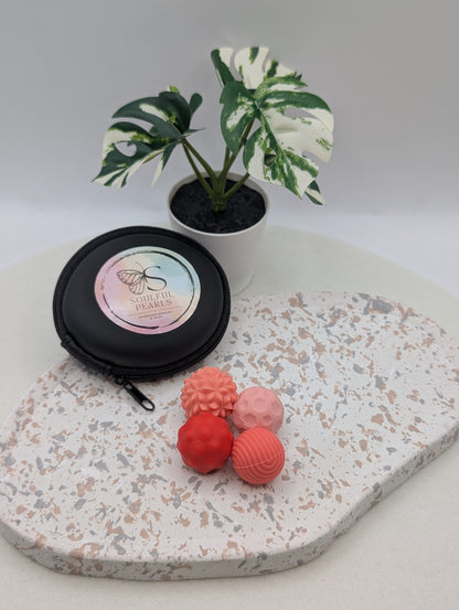 Fidget Ball Set – kleine Helfer für unruhige Hände - bunte magnetische Fidget-Bälle aus Silikon | 4er Set mit Tasche | 1010