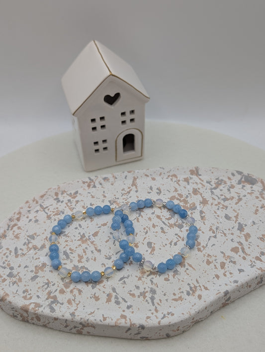 Edelstein-Armband „Opal Sky“ – Aquamarin & Opal · Handmade · Edelstahl Gold oder Silber | 1017