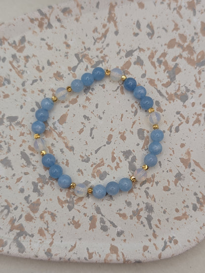 Edelstein-Armband „Opal Sky“ – Aquamarin & Opal · Handmade · Edelstahl Gold oder Silber | 1017