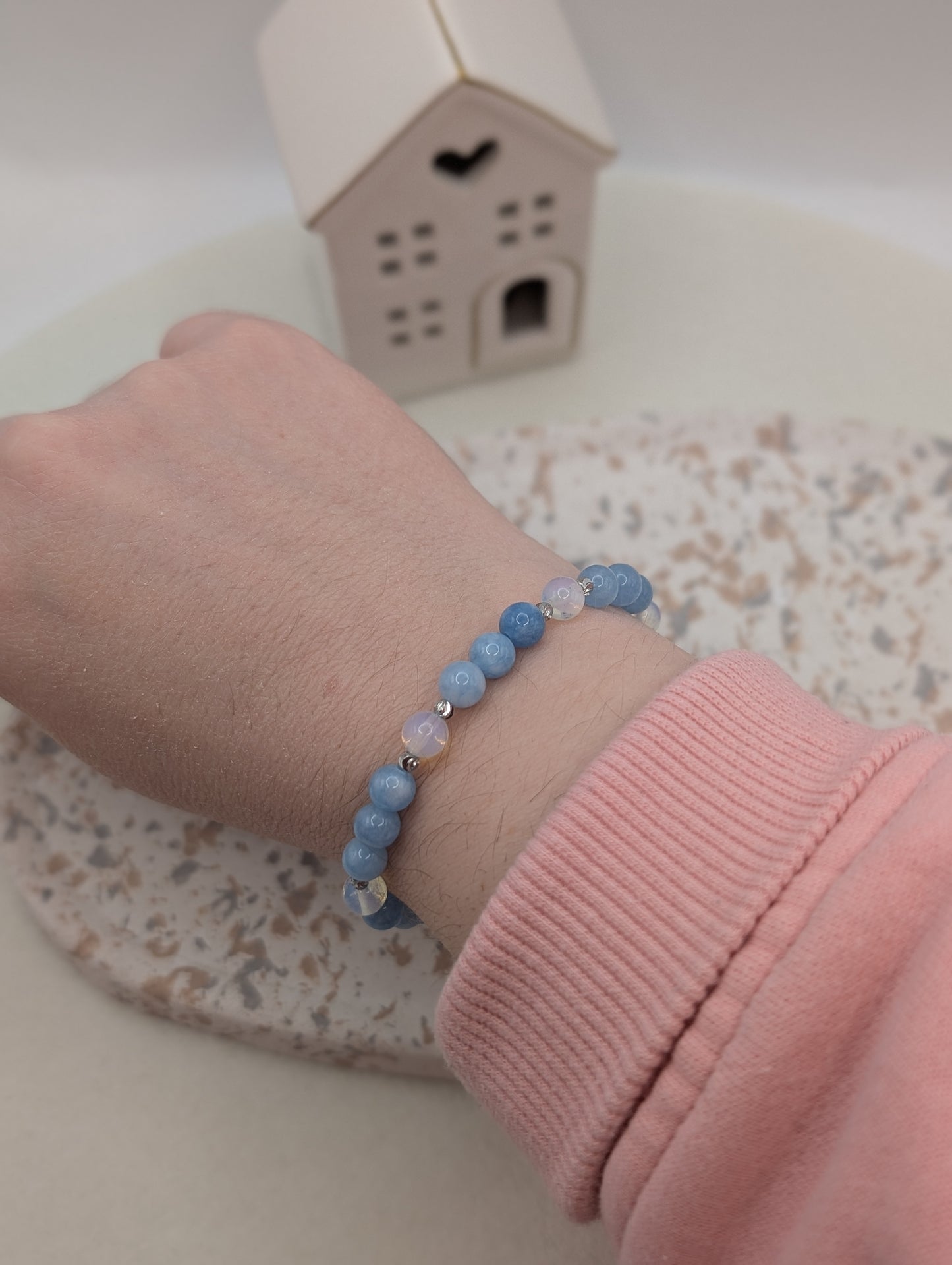 Edelstein-Armband „Opal Sky“ – Aquamarin & Opal · Handmade · Edelstahl Gold oder Silber | 1017