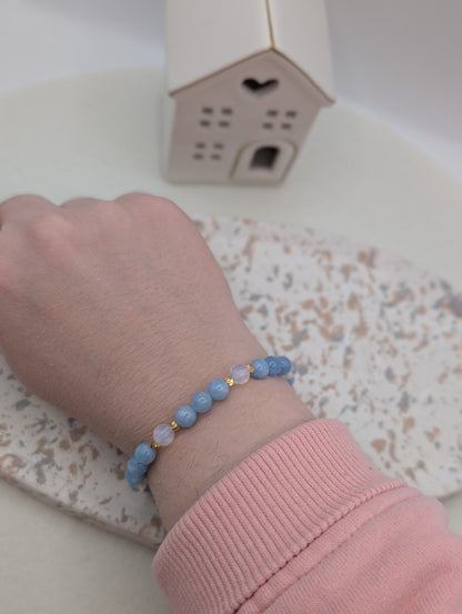 Edelstein-Armband „Opal Sky“ – Aquamarin & Opal · Handmade · Edelstahl Gold oder Silber | 1017