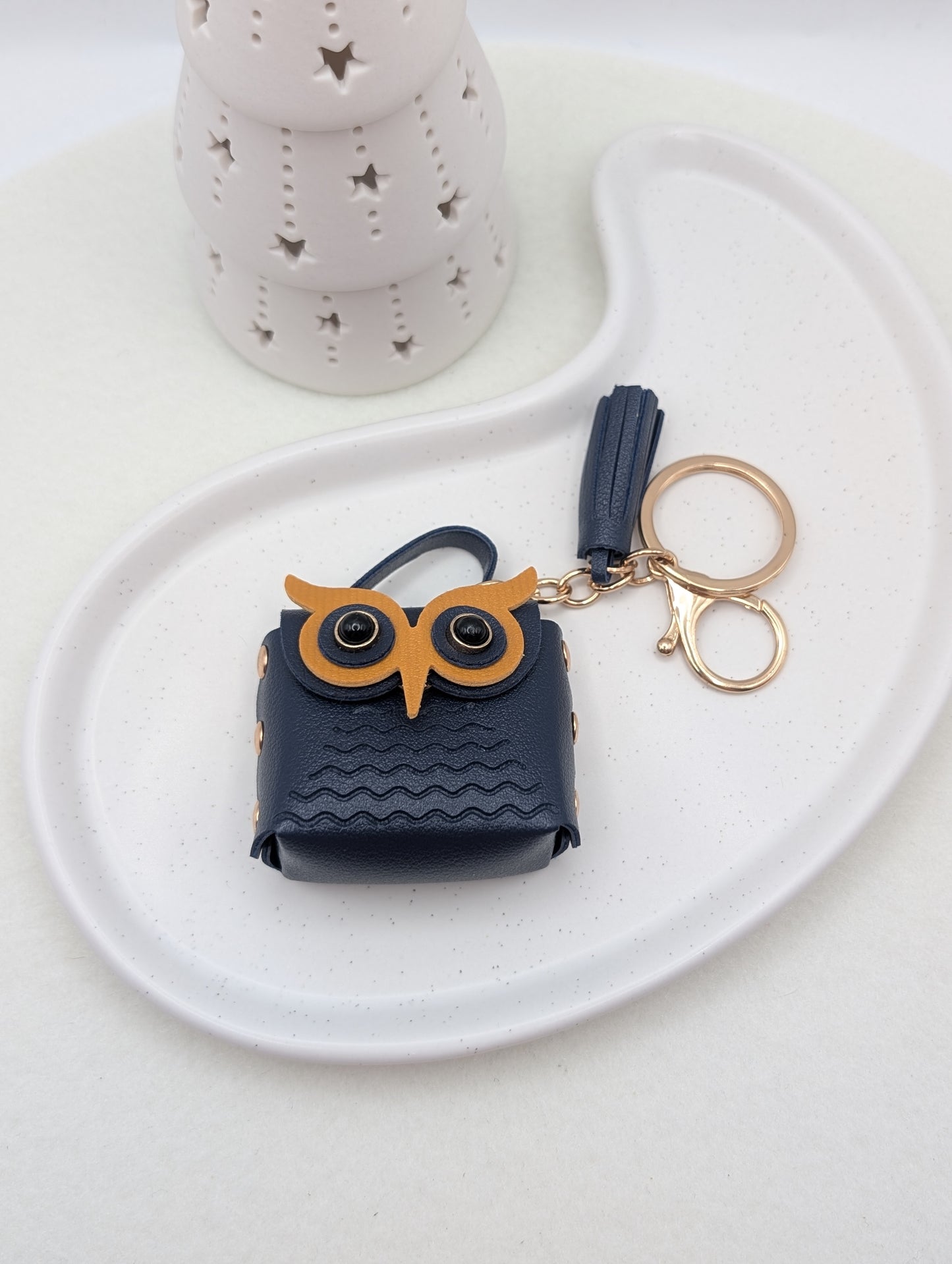 Eulen Schlüsselanhänger mit Mini-Täschchen – Kunstleder & Golddetails | 1016