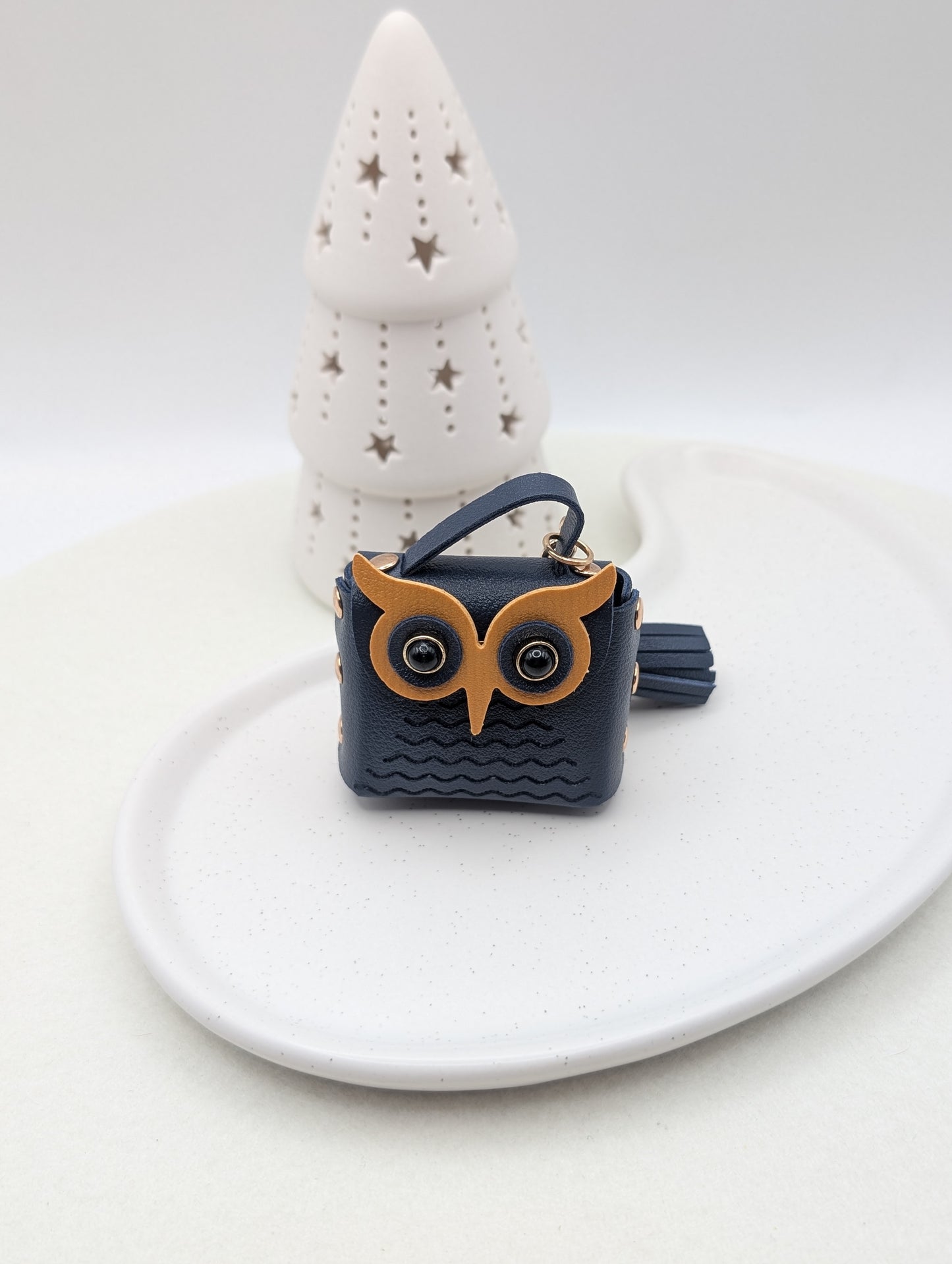 Eulen Schlüsselanhänger mit Mini-Täschchen – Kunstleder & Golddetails | 1016