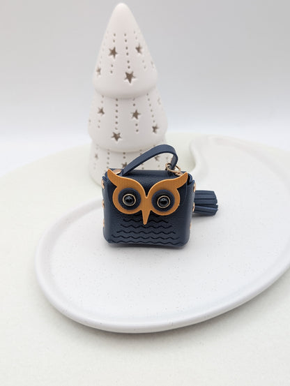 Eulen Schlüsselanhänger mit Mini-Täschchen – Kunstleder & Golddetails | 1016