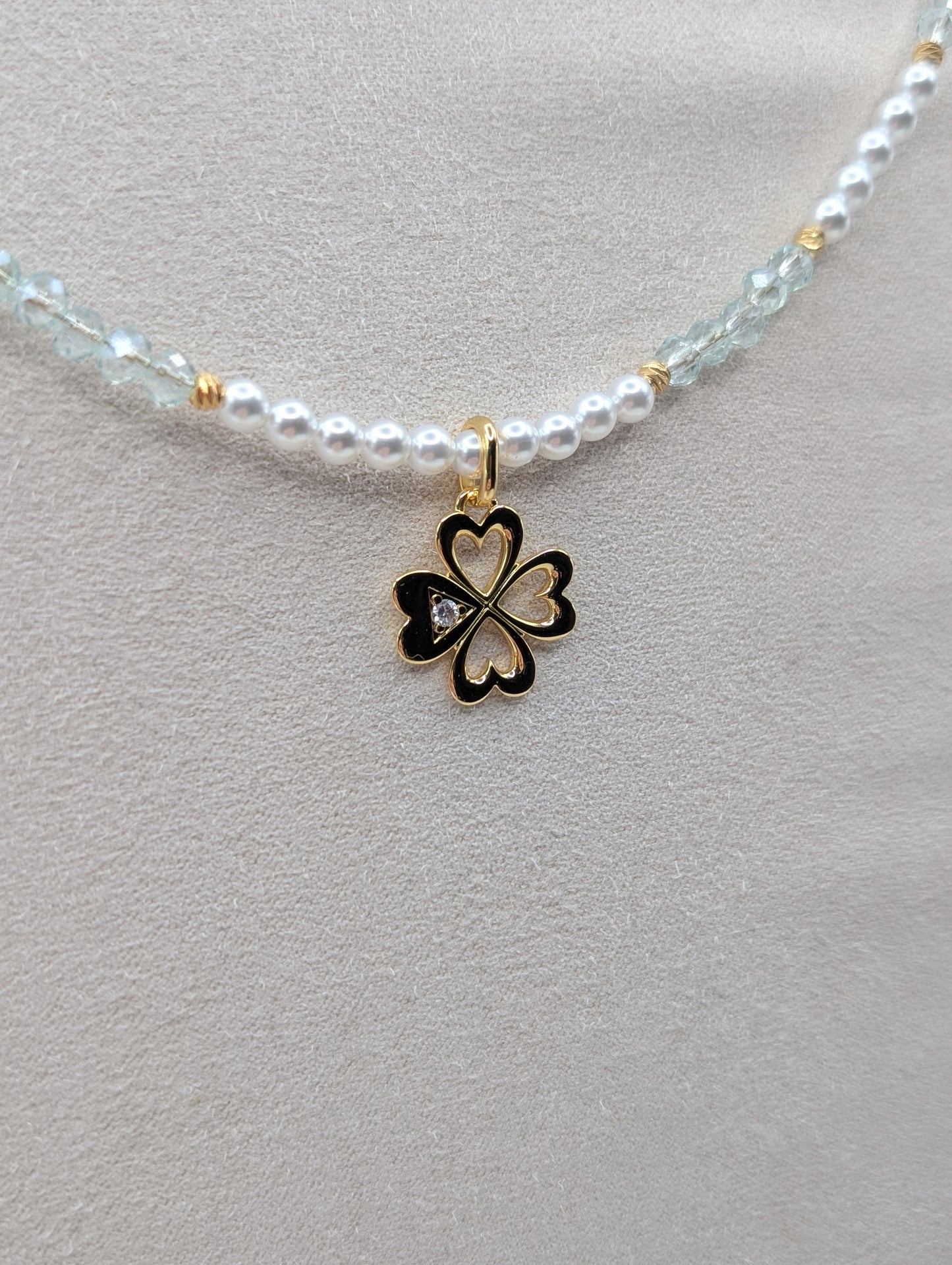 Perlenkette mit Pandora Kleeblatt | 925er Silber & Zirkonia – Special Edition | 1084