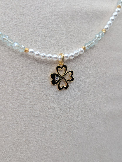 Perlenkette mit Pandora Kleeblatt | 925er Silber & Zirkonia – Special Edition | 1084