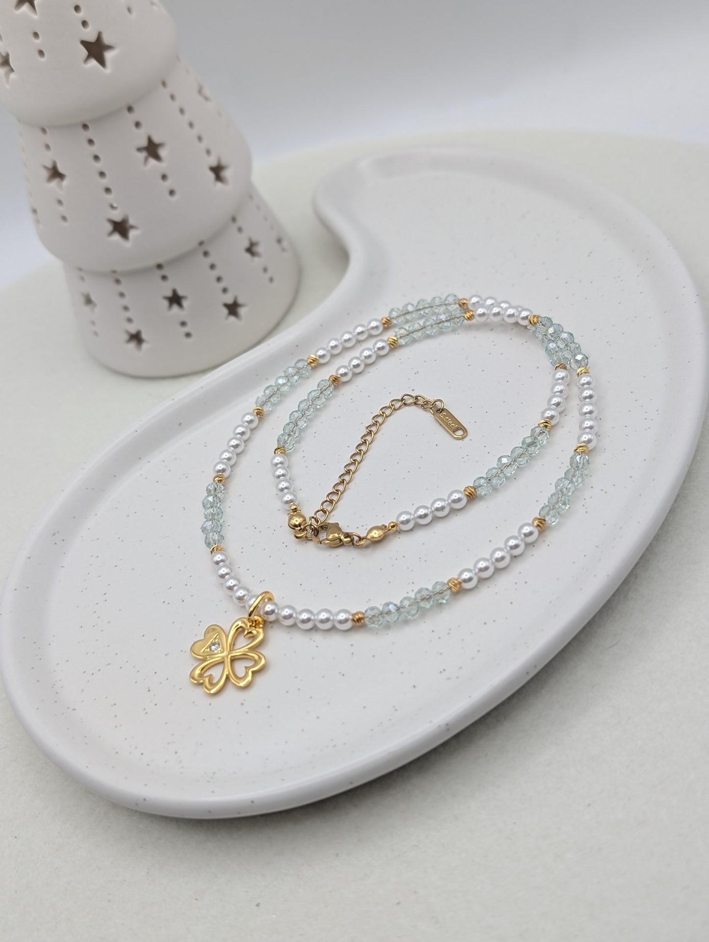 Perlenkette mit Pandora Kleeblatt | 925er Silber & Zirkonia – Special Edition | 1084