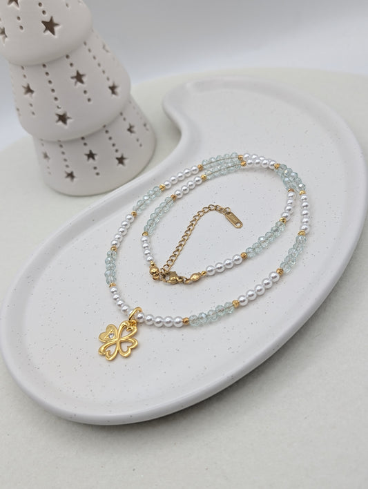 Perlenkette mit Pandora Kleeblatt | 925er Silber & Zirkonia – Special Edition | 1084