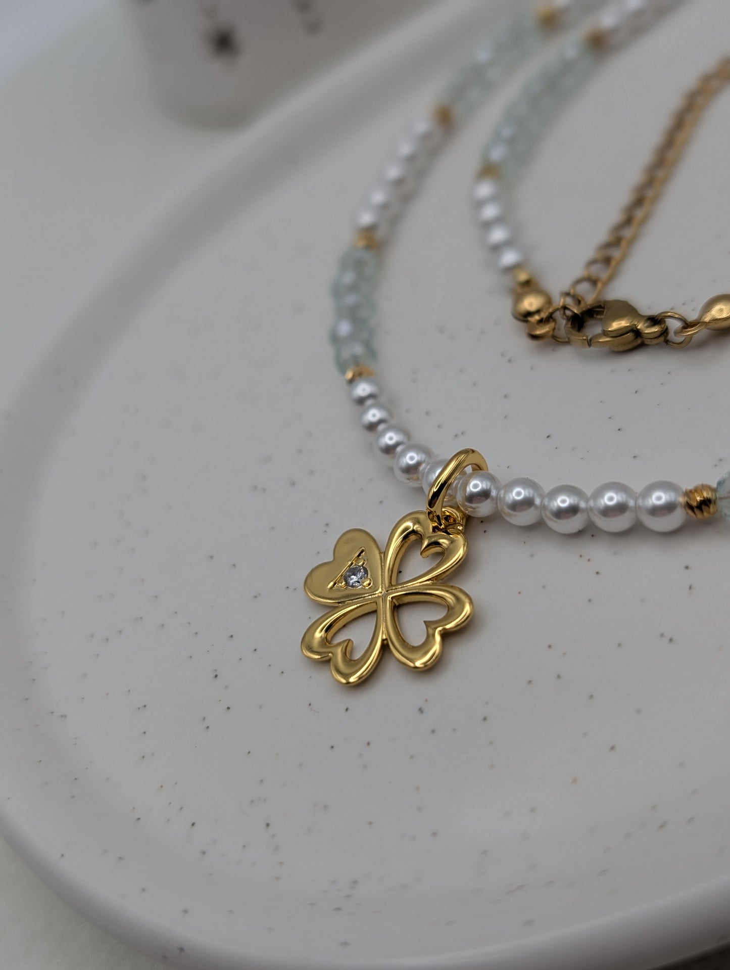 Perlenkette mit Pandora Kleeblatt | 925er Silber & Zirkonia – Special Edition | 1084
