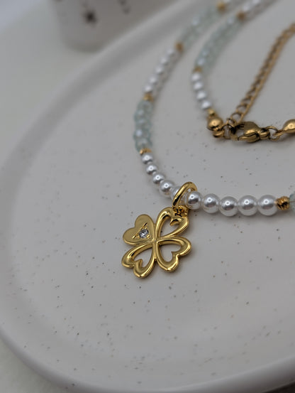 Perlenkette mit Pandora Kleeblatt | 925er Silber & Zirkonia – Special Edition | 1084