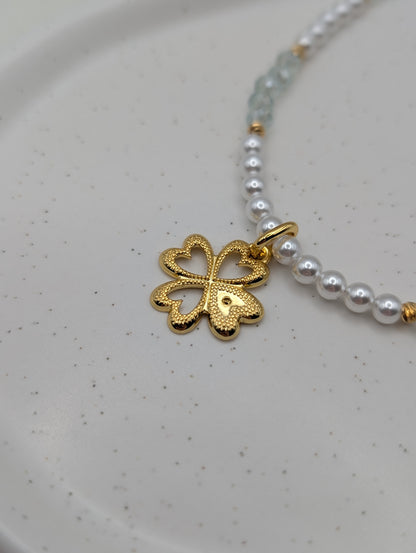 Perlenkette mit Pandora Kleeblatt | 925er Silber & Zirkonia – Special Edition | 1084