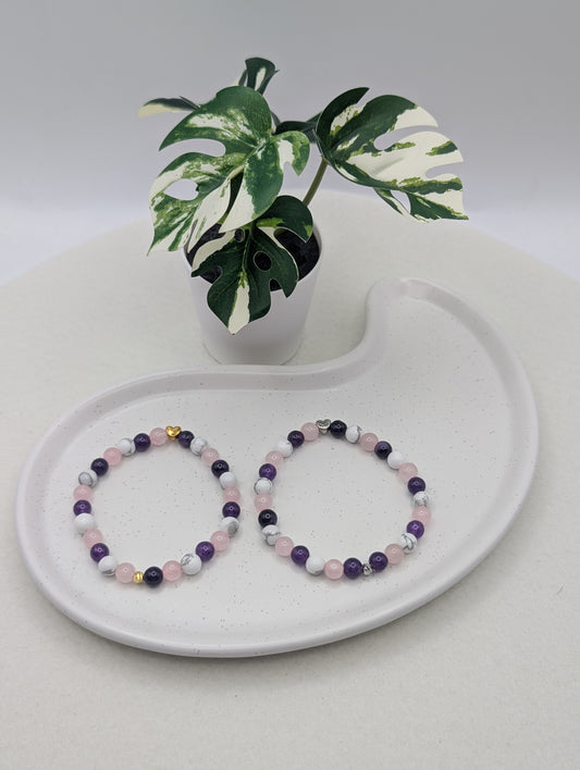 Edelsteinarmband  „Heart Balance“ | Rosenquarz, Amethyst & Howlith | 1095