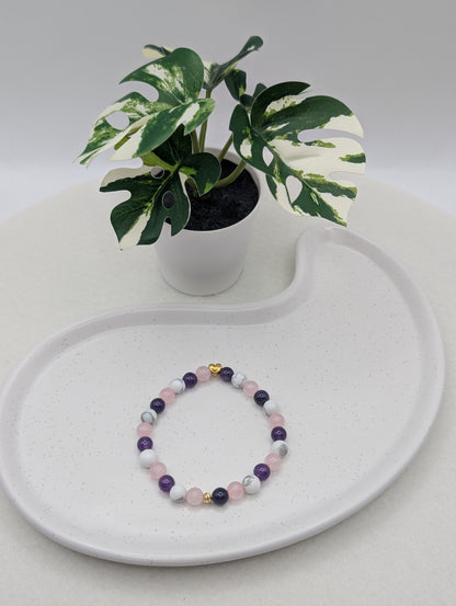 Edelsteinarmband  „Heart Balance“ | Rosenquarz, Amethyst & Howlith | 1095