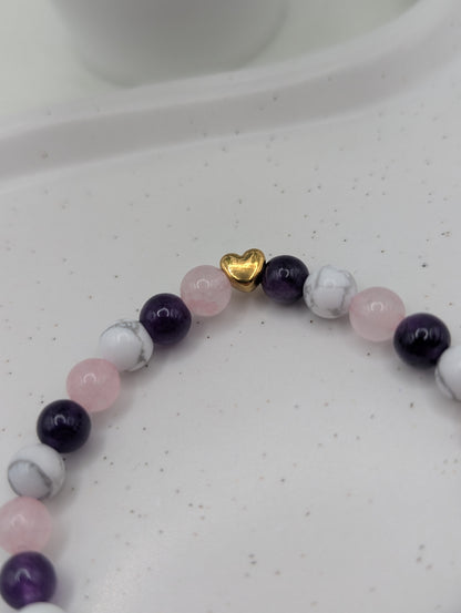 Edelsteinarmband  „Heart Balance“ | Rosenquarz, Amethyst & Howlith | 1095